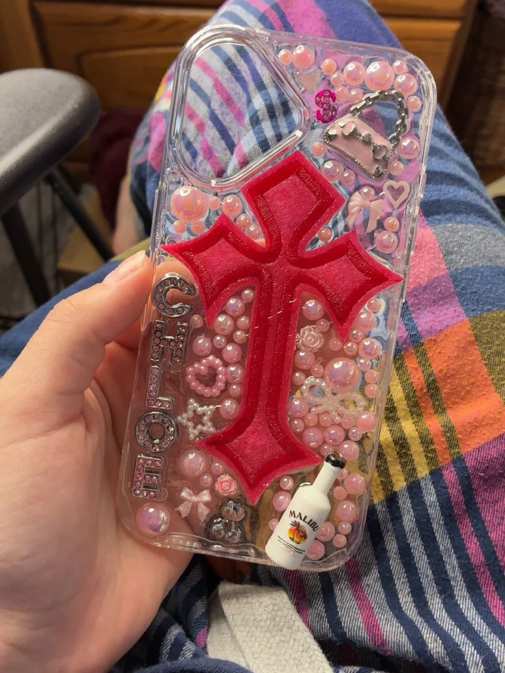 Decorative Pink Cross Liquid Glitter Phone Case - Brand: